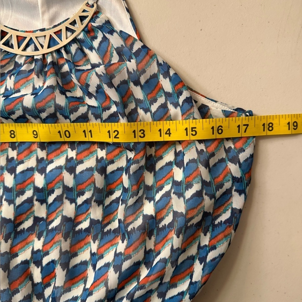 As U Wish Geometric Halter Mini Dress - Blue and White - Picture 3 of 7